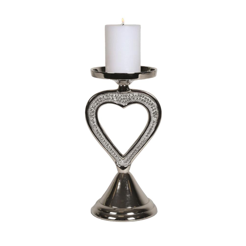 Straits Silver Jewelled Heart Pillar Candle Holder £30.14